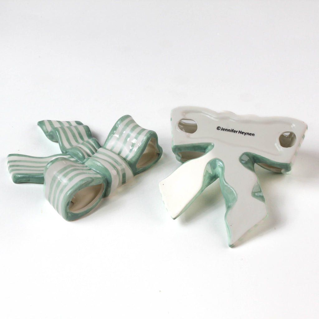 Hand-Painted Striped Ceramic Bow, Set of 2