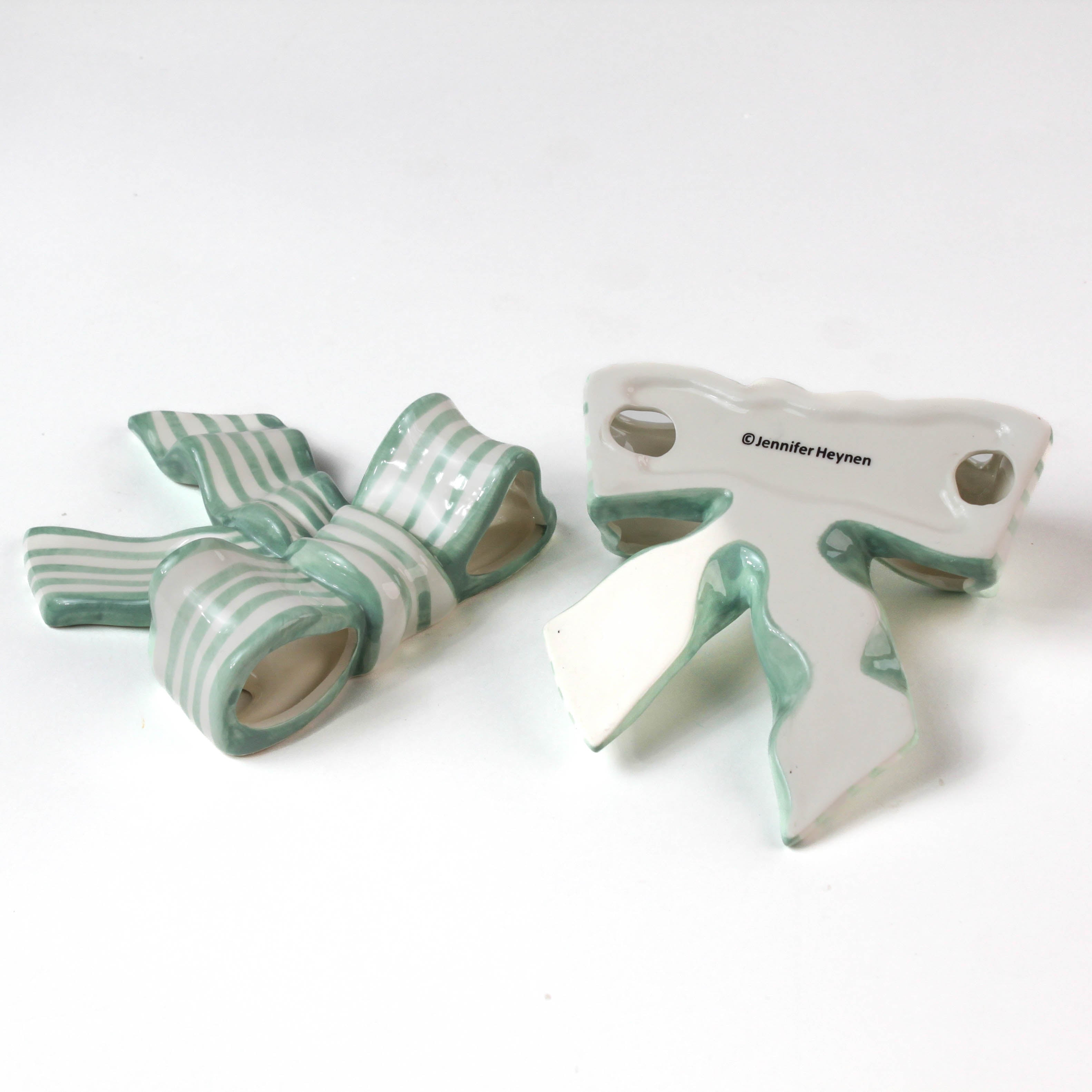 Hand-Painted Striped Ceramic Bow, Set of 2