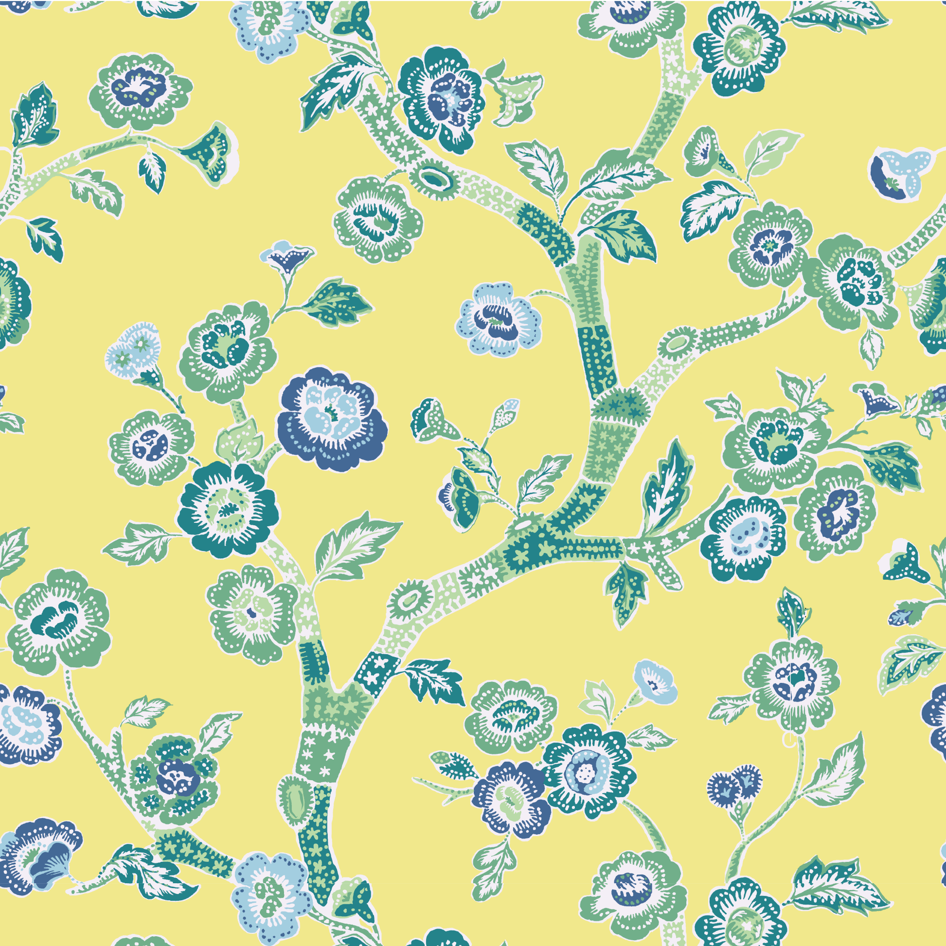 Temple Garden Chinoiserie Fabric - Lemon Grove Yellow