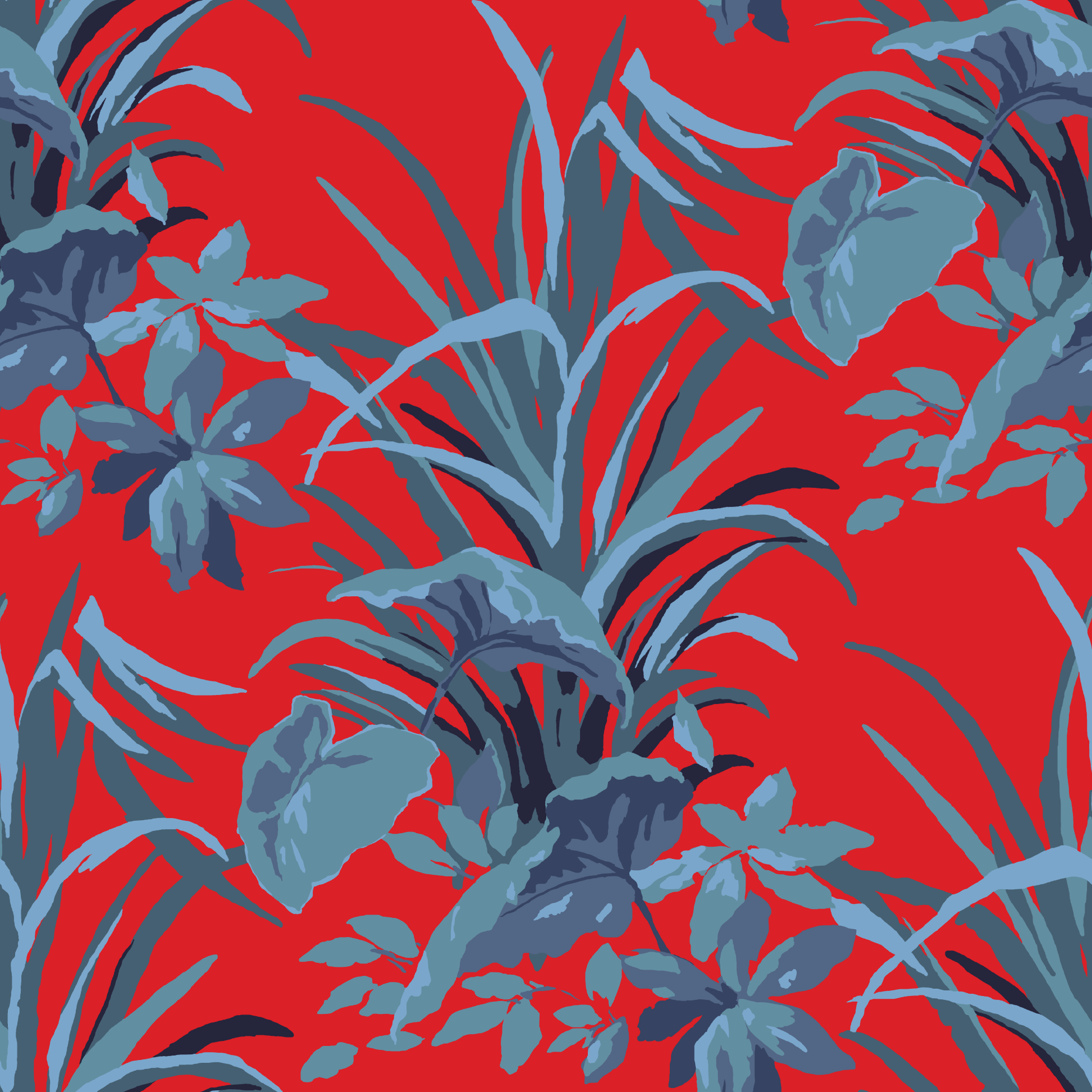 Jungle Road Palm Leaf Fabric - Deep Red