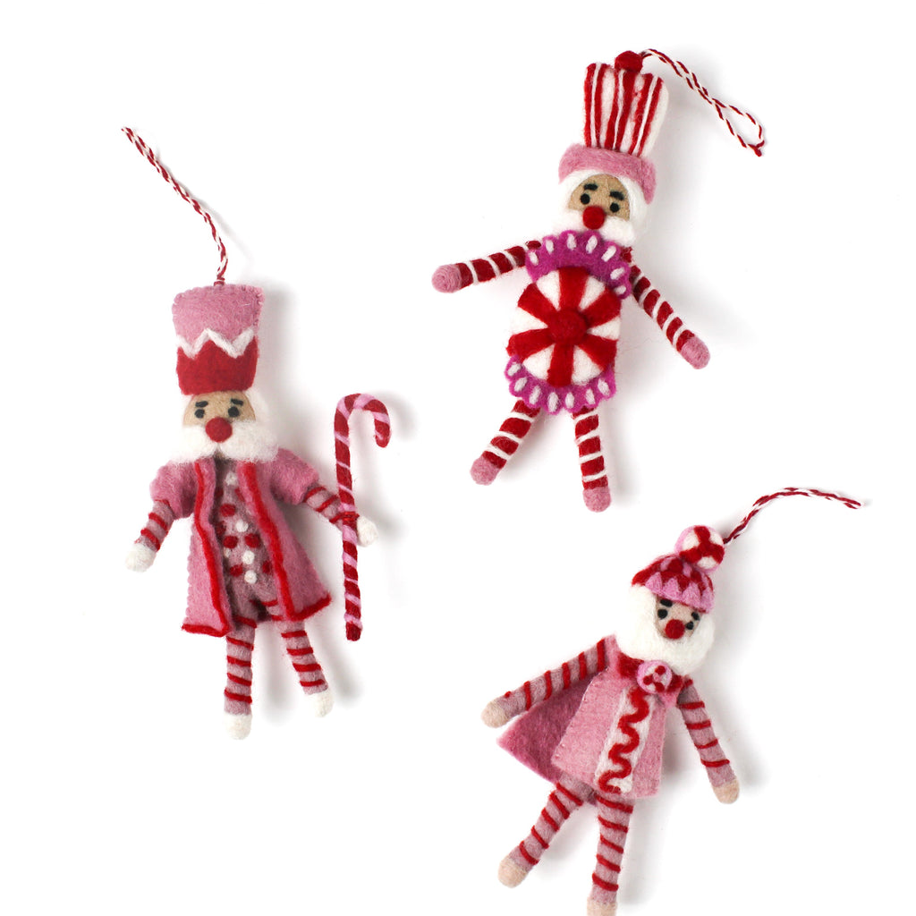 Felt Nutcracker Christmas Ornaments, Set of 3