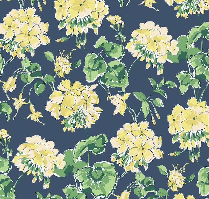 Cottage Grove Unpasted Geranium Wallpaper - Grass Green