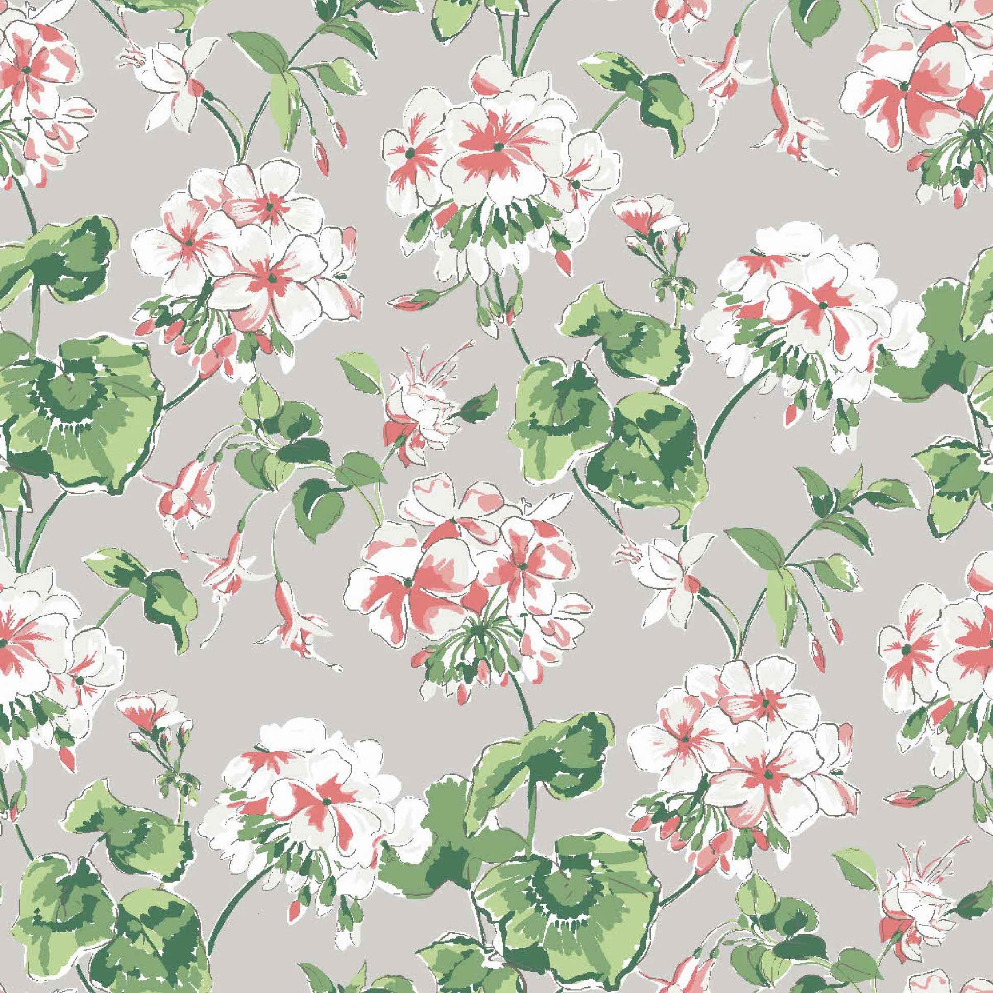 Cottage Grove Unpasted Geranium Wallpaper - Oyster Grey