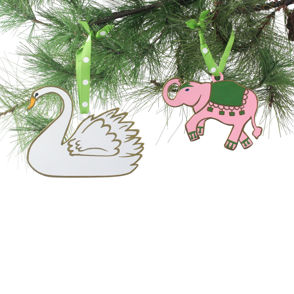 Hand-Painted Animal Christmas Ornaments, Set of 5