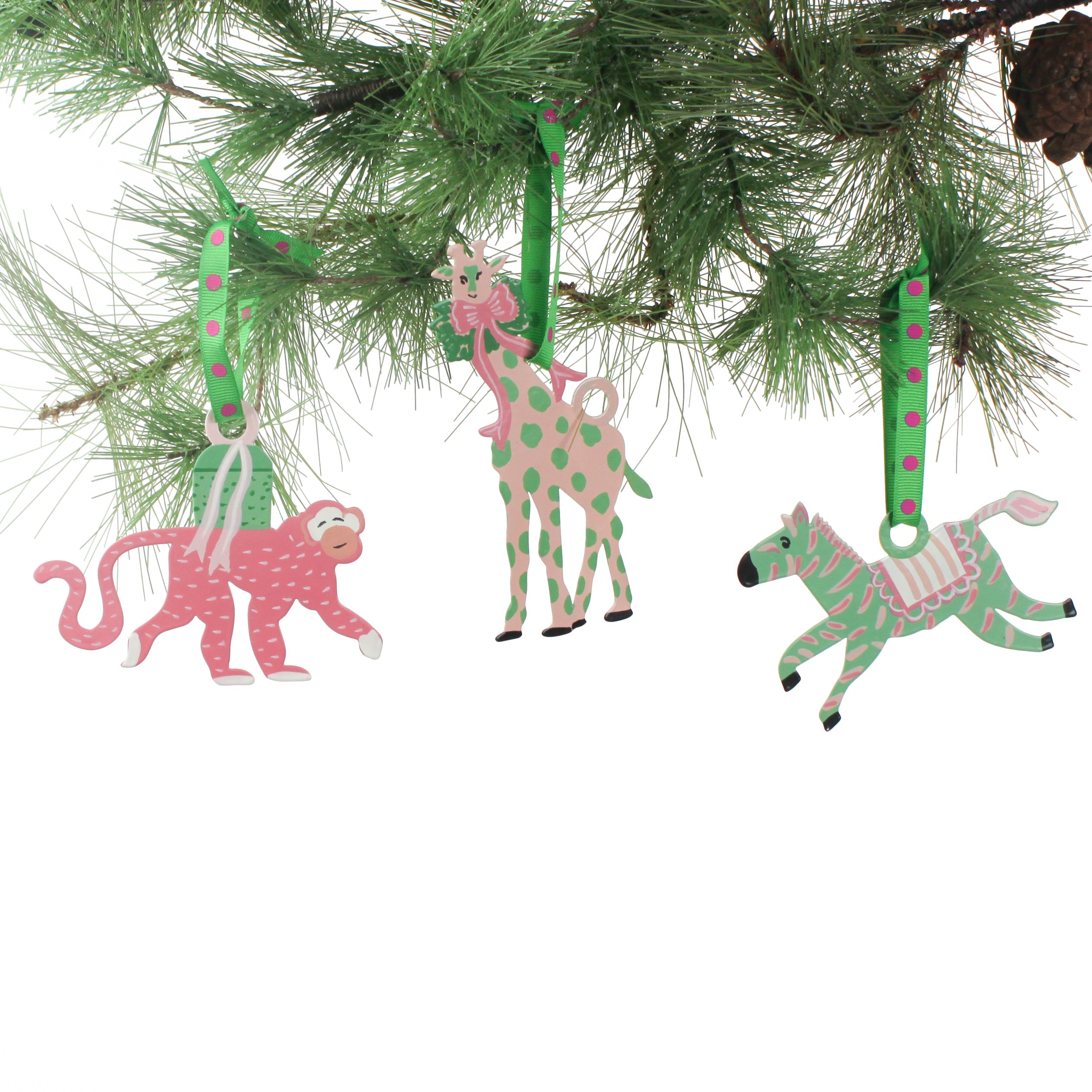 Hand-Painted Animal Christmas Ornaments, Set of 5