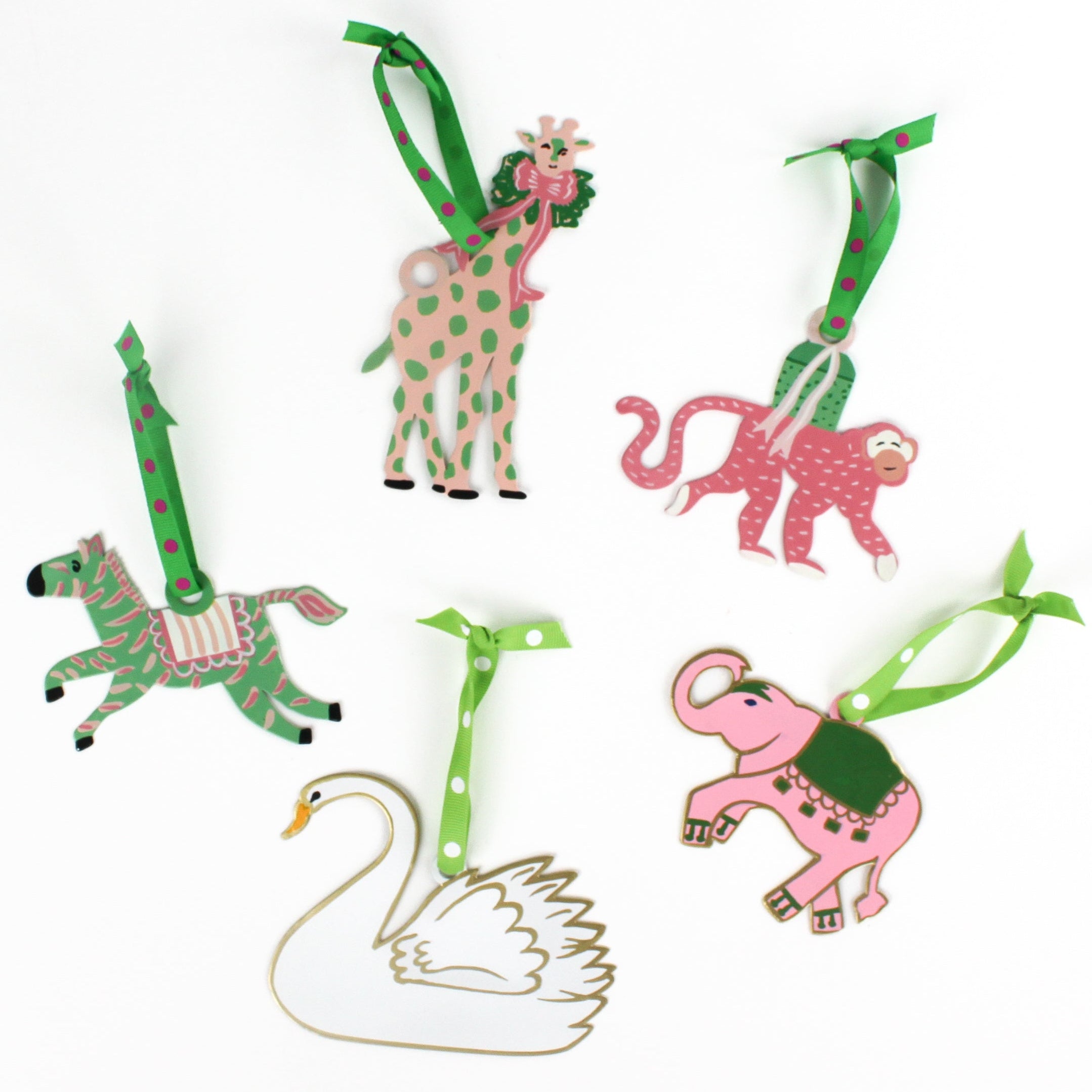 Hand-Painted Animal Christmas Ornaments, Set of 5