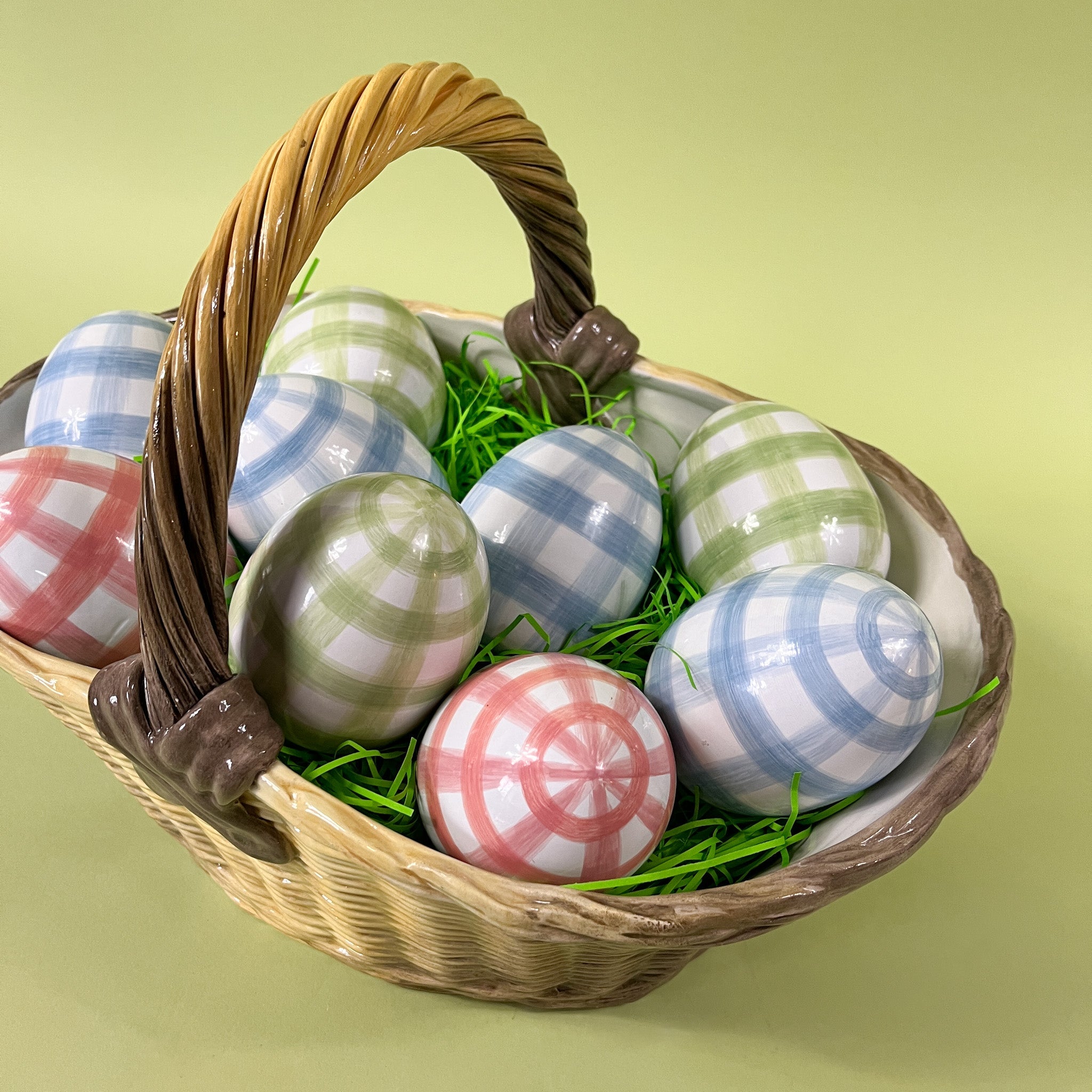 Gin Lane 4" Tole Decorative Easter Eggs, Set of 2 - Green