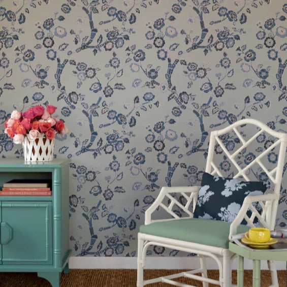 Temple Garden Unpasted Chinoiserie Wallpaper - Sky Blue