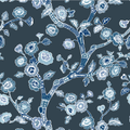 Temple Garden Chinoiserie Fabric - Navy Blue
