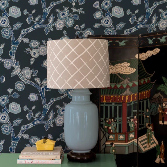 Temple Garden Unpasted Chinoiserie Wallpaper - Navy Blue