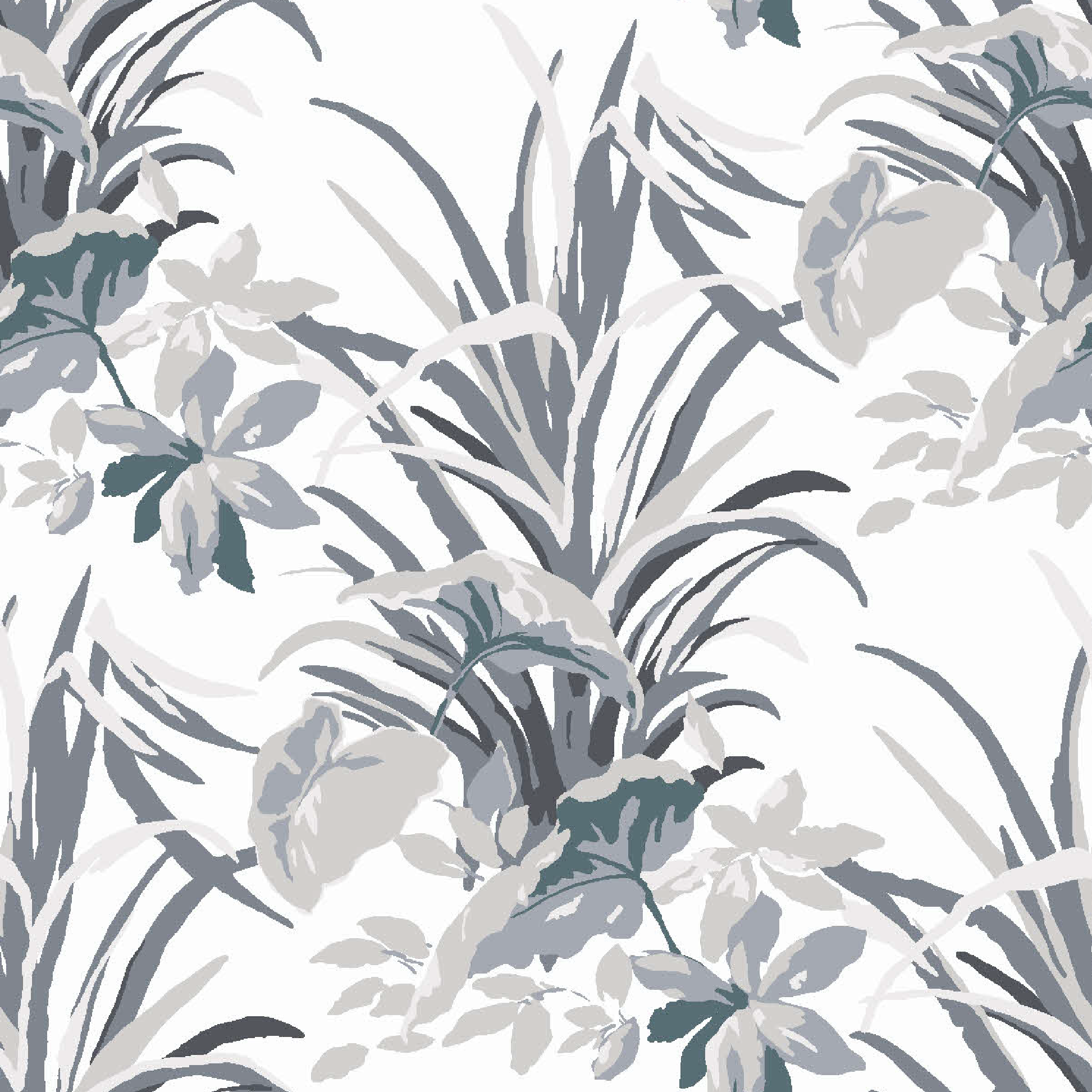 Jungle Road Palm Leaf Fabric - Oyster Grey