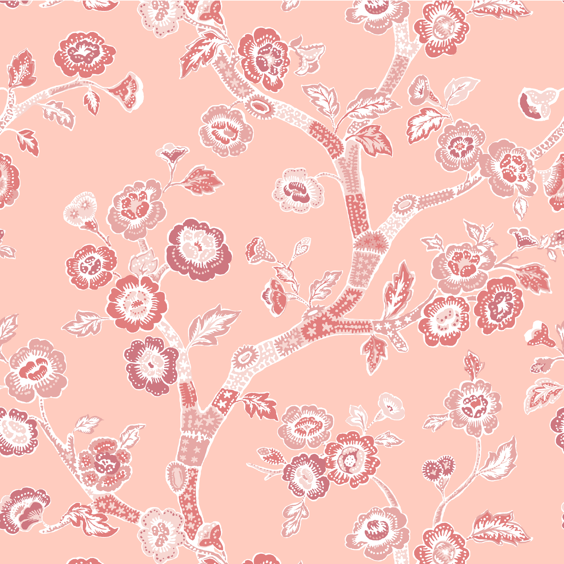 Temple Garden Chinoiserie Fabric - Shell Pink