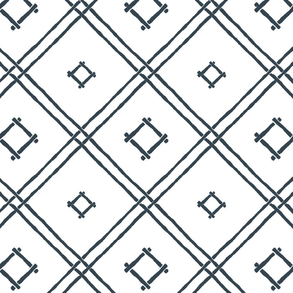 Island House Small Bamboo Trellis Unpasted Wallpaper - Navy Blue