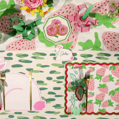 Pink Strawberries Paper Placemat, Set of 12