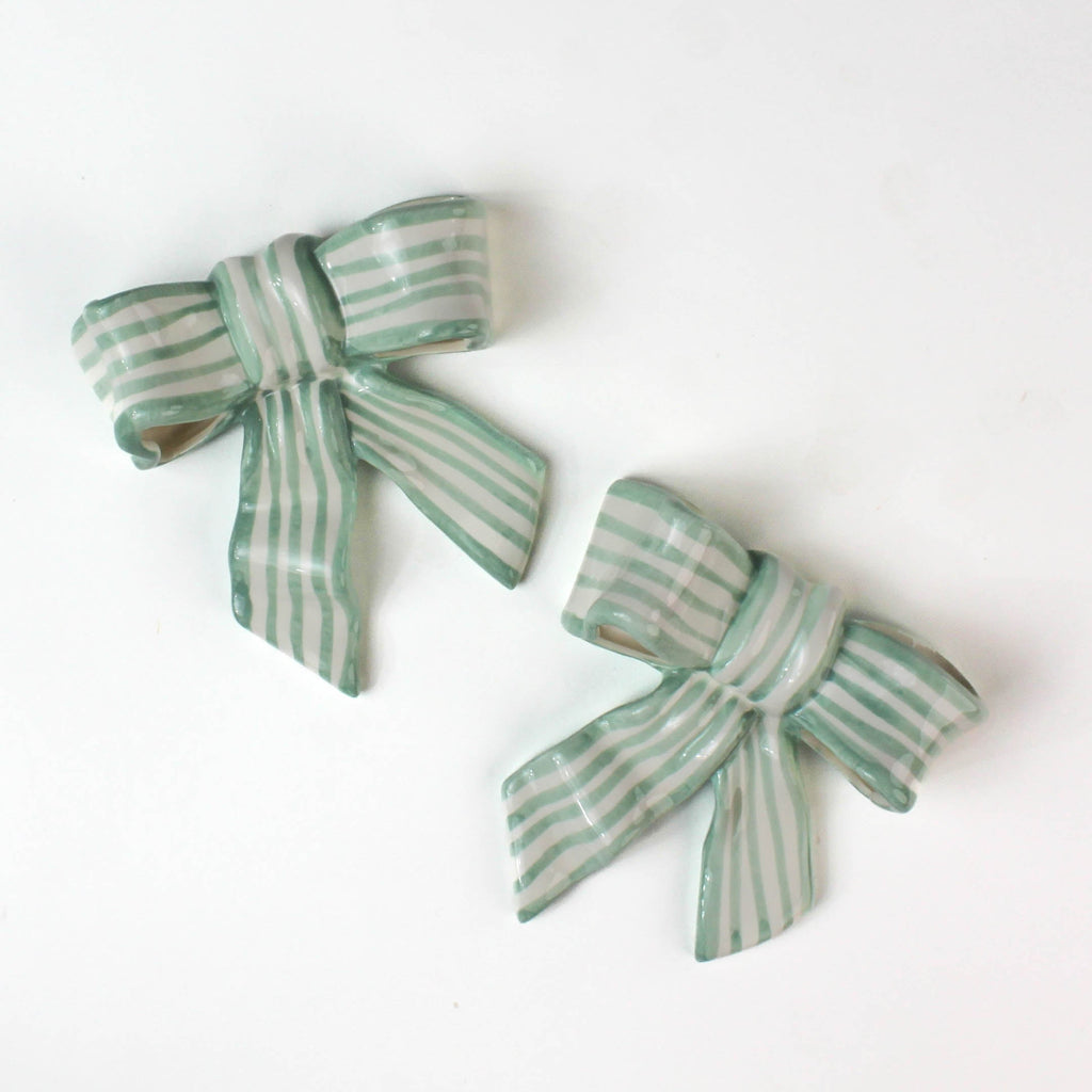 Hand-Painted Striped Ceramic Bow, Set of 2
