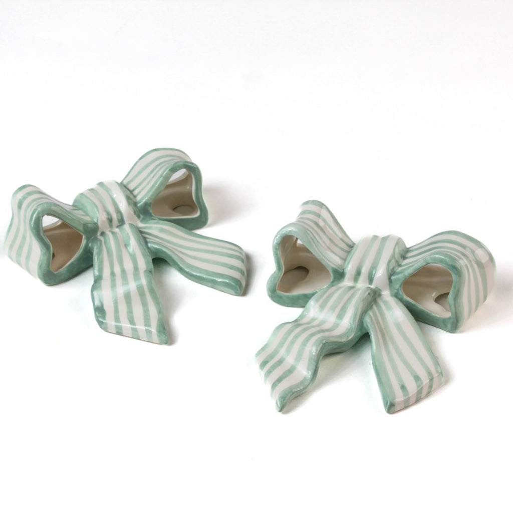 Hand-Painted Striped Ceramic Bow, Set of 2