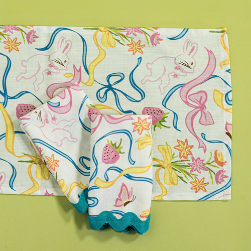 Bunnies and Bow Print Cloth Table Runner - Green