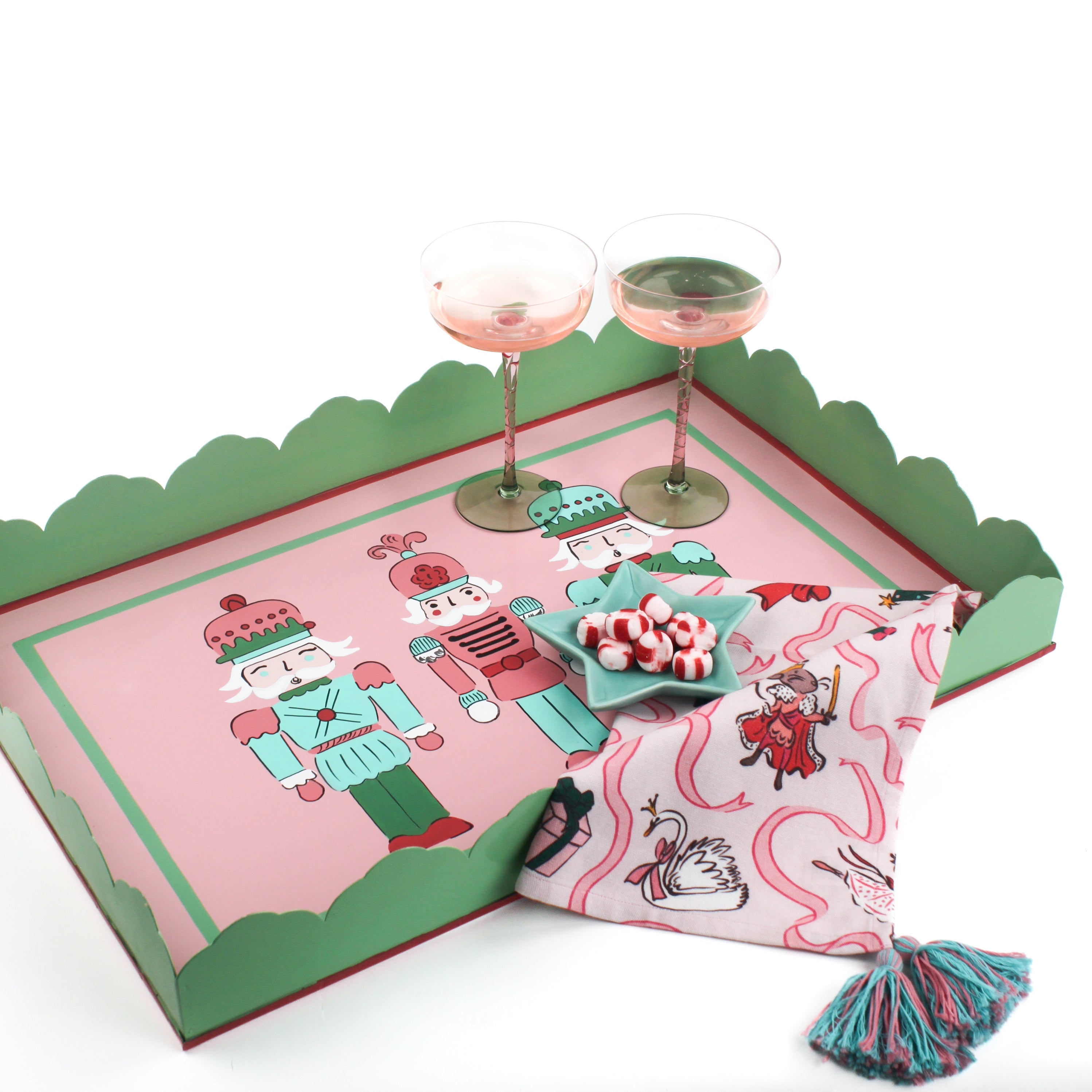 Hand-Painted Tole Metal Christmas Nutcracker Tray