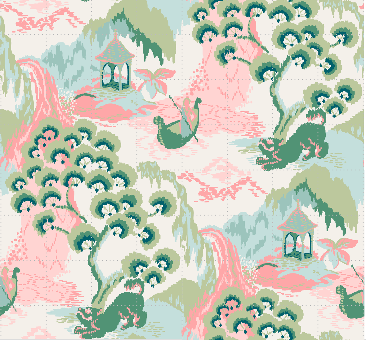 Old Peking Chinoiserie Fabric - Pink