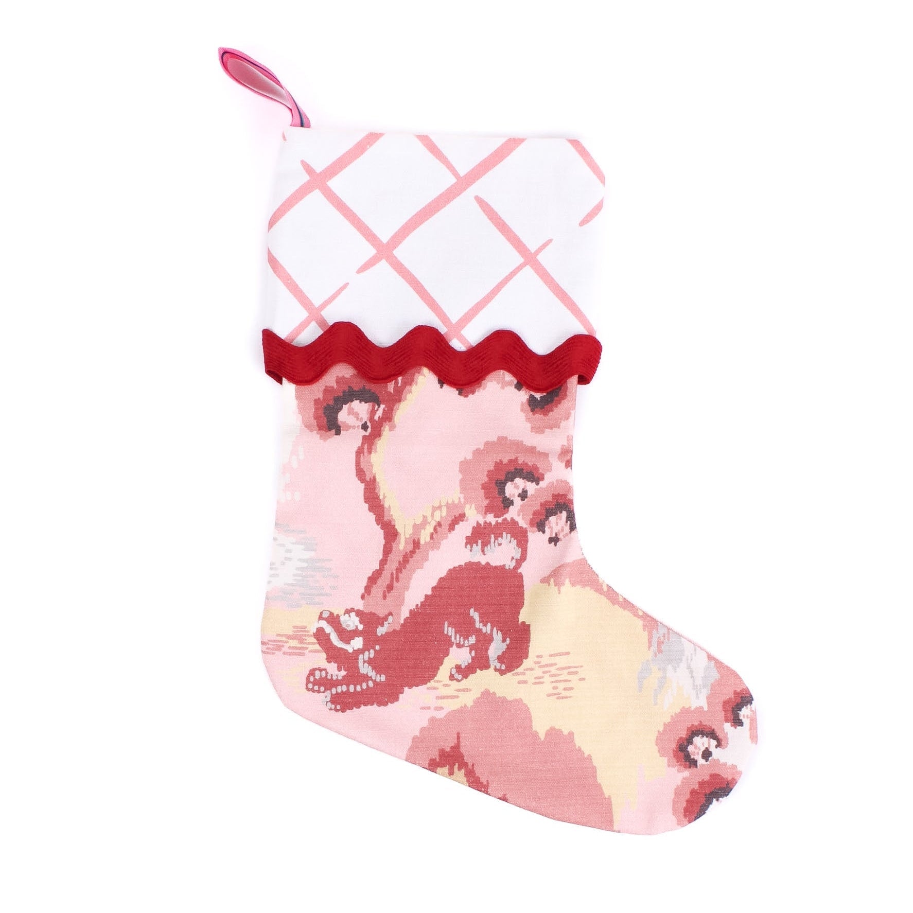 Old Peking Pink Holiday Stocking with Ric Rac