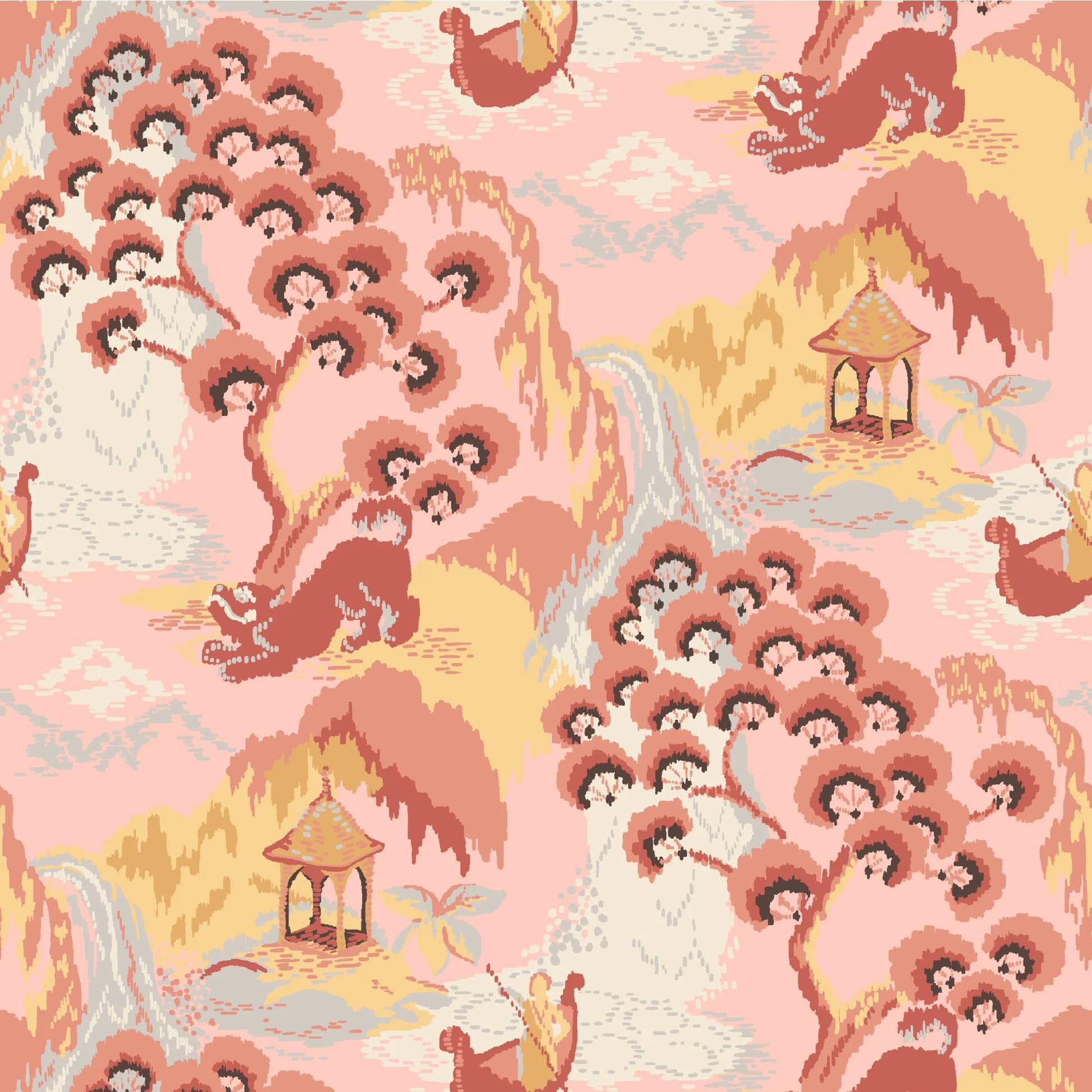 Old Peking Unpasted Chinoiserie Wallpaper - Bahama Pink