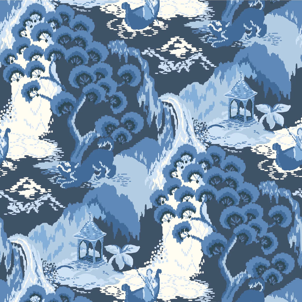 Old Peking Unpasted Chinoiserie Wallpaper - Ocean Blue