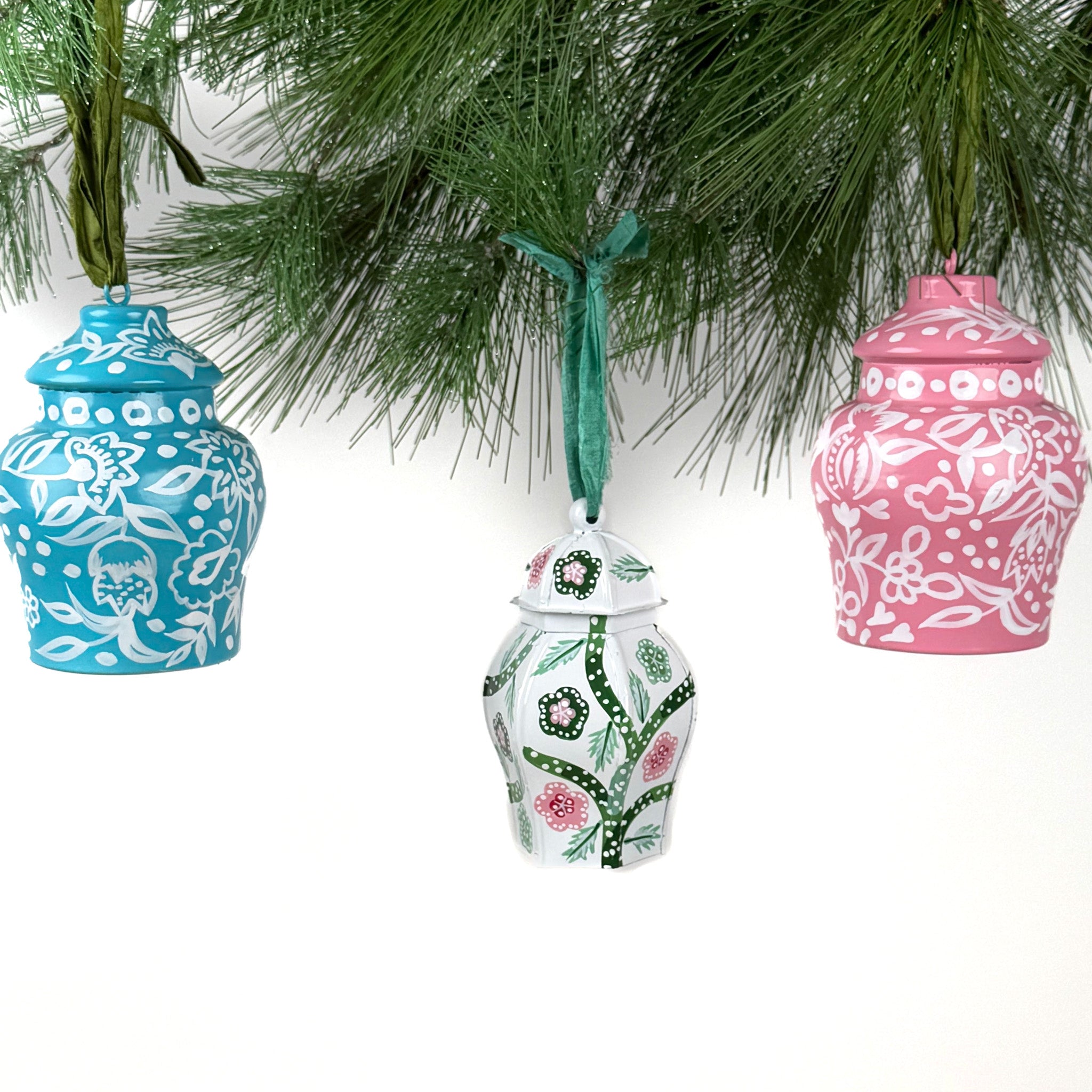 Tole Hand-Painted Ginger Jar Ornaments, Set of 3