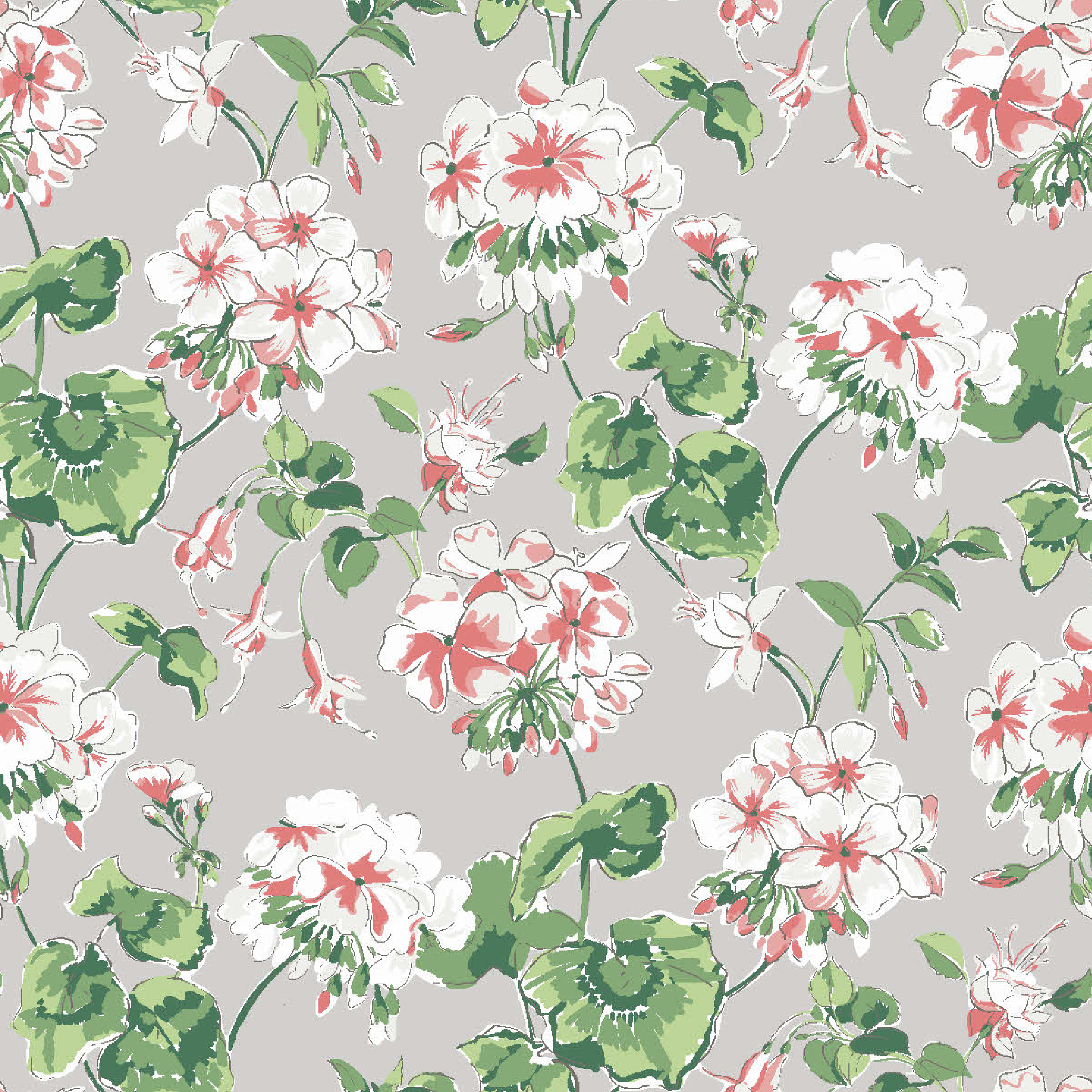 Cottage Grove Geranium Fabric - Oyster Grey