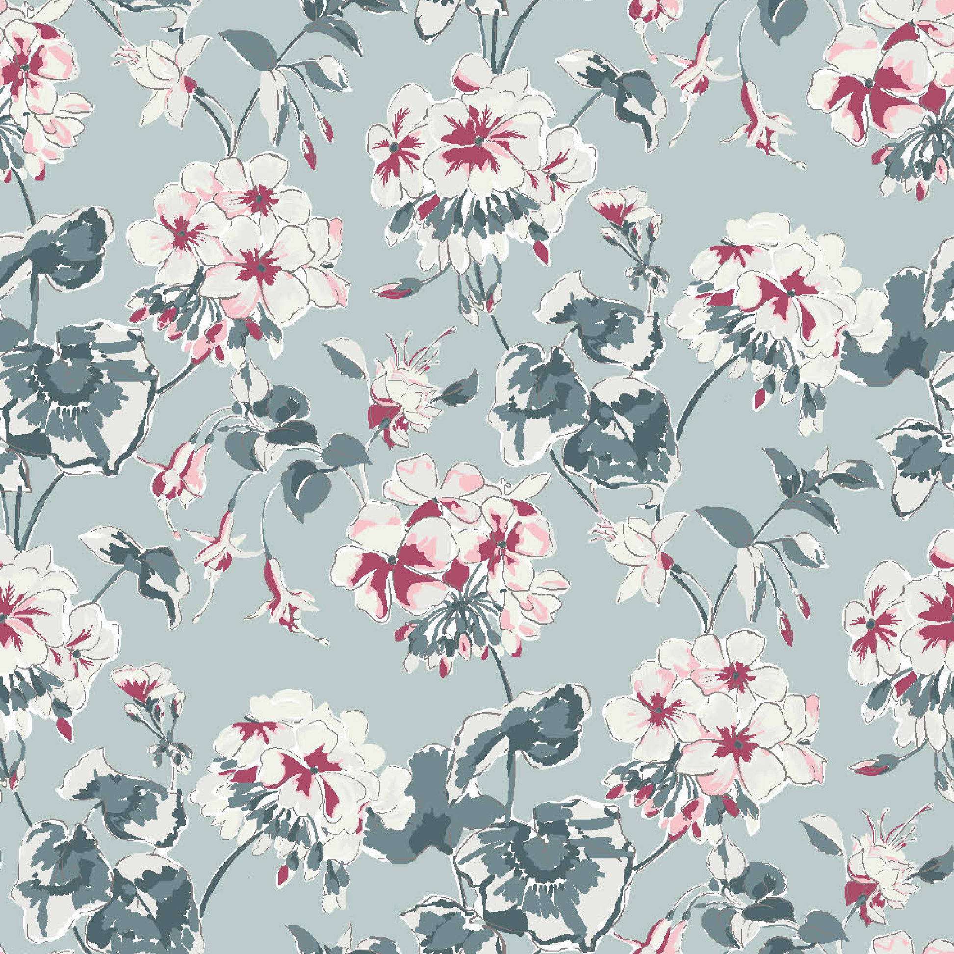 Cottage Grove Geranium Fabric - Periwinkle Blue