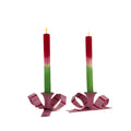 Hand-Painted Tole Metal Pink and Red Bow Candle Holders, Set of 2