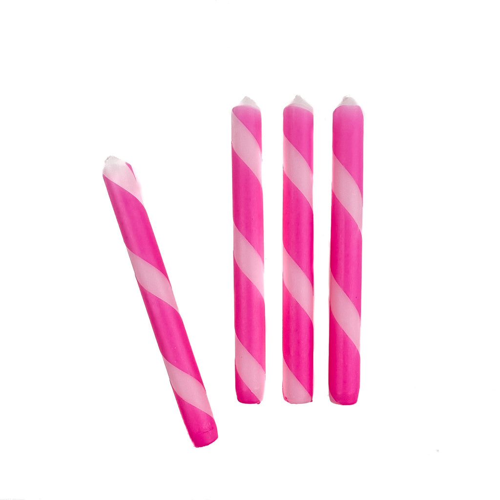 Light and Dark Pink Candy Stripe Taper Candles, Set of 4