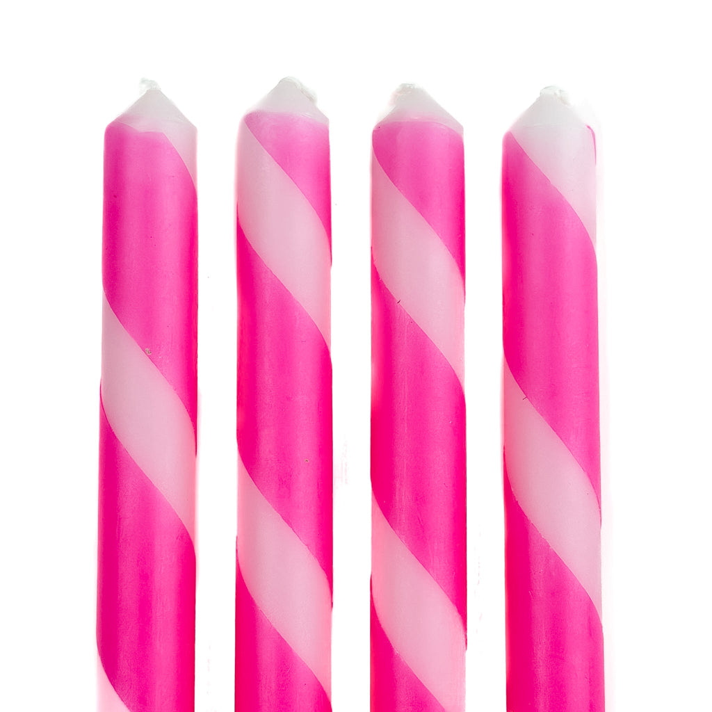 Light and Dark Pink Candy Stripe Taper Candles, Set of 4