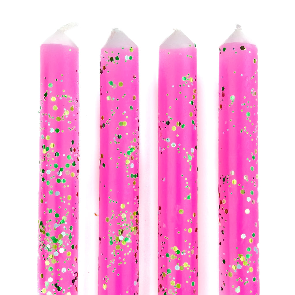 Pink Glitter Taper Candles, Set of 4