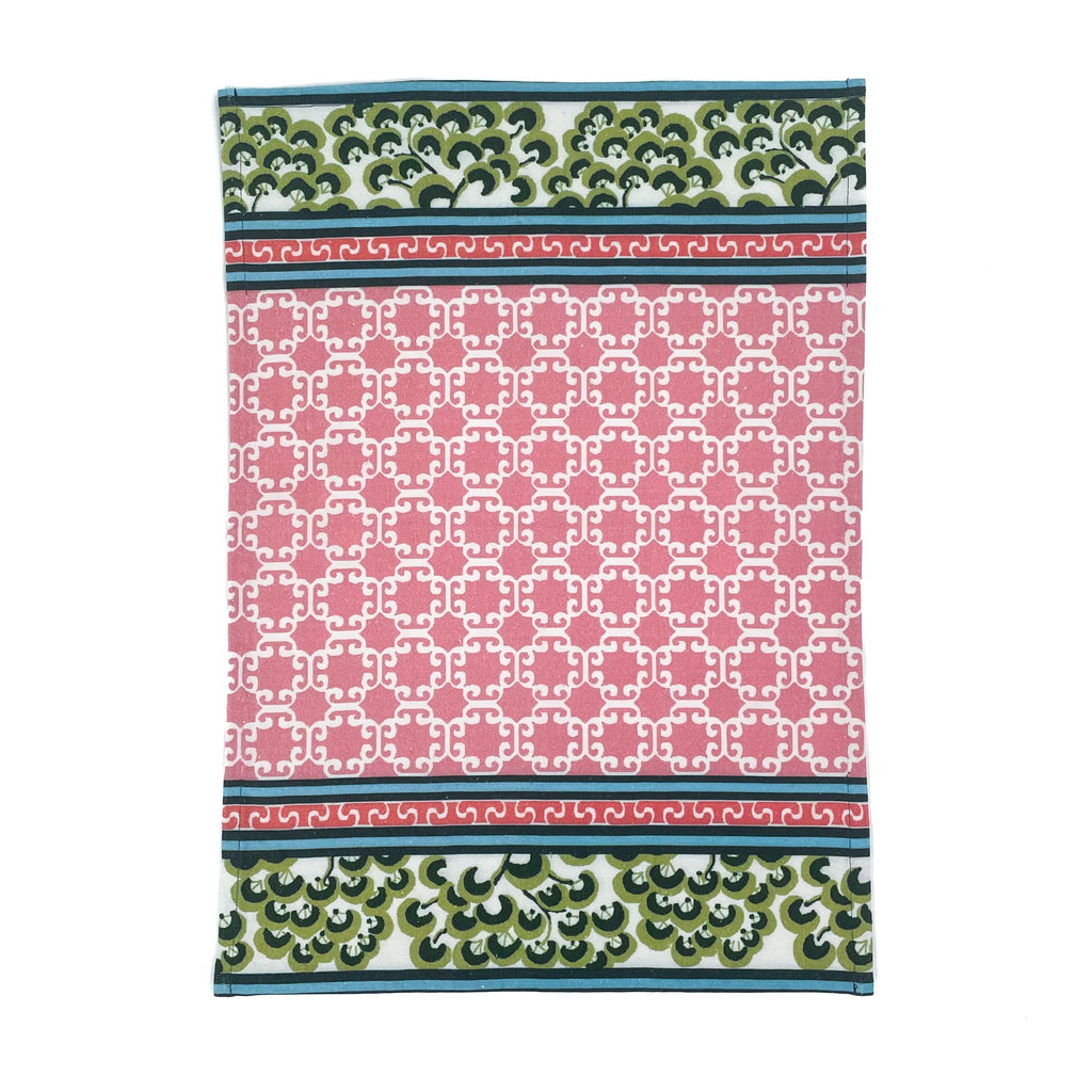 Pink Lattice Chinoiserie Tea Towel/Dish Towel/Guest Towel