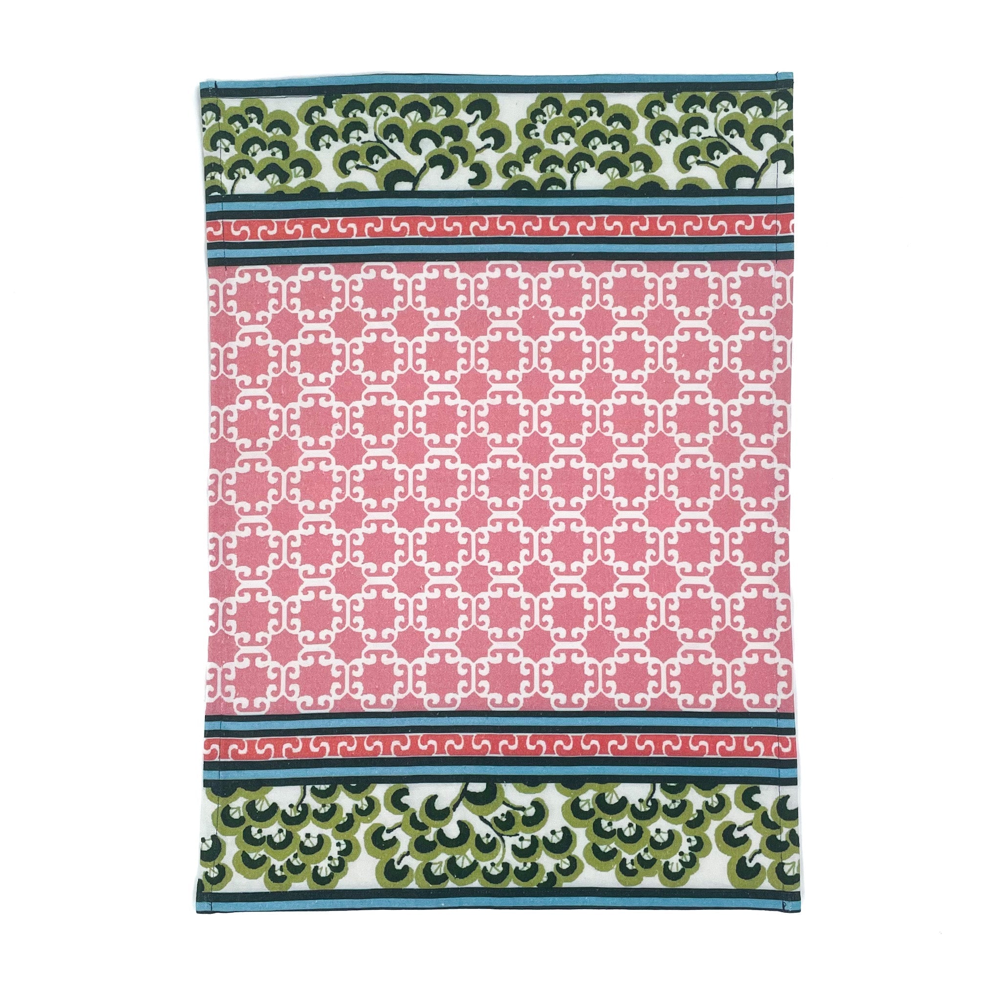 Pink Lattice Chinoiserie Tea Towel/Dish Towel/Guest Towel