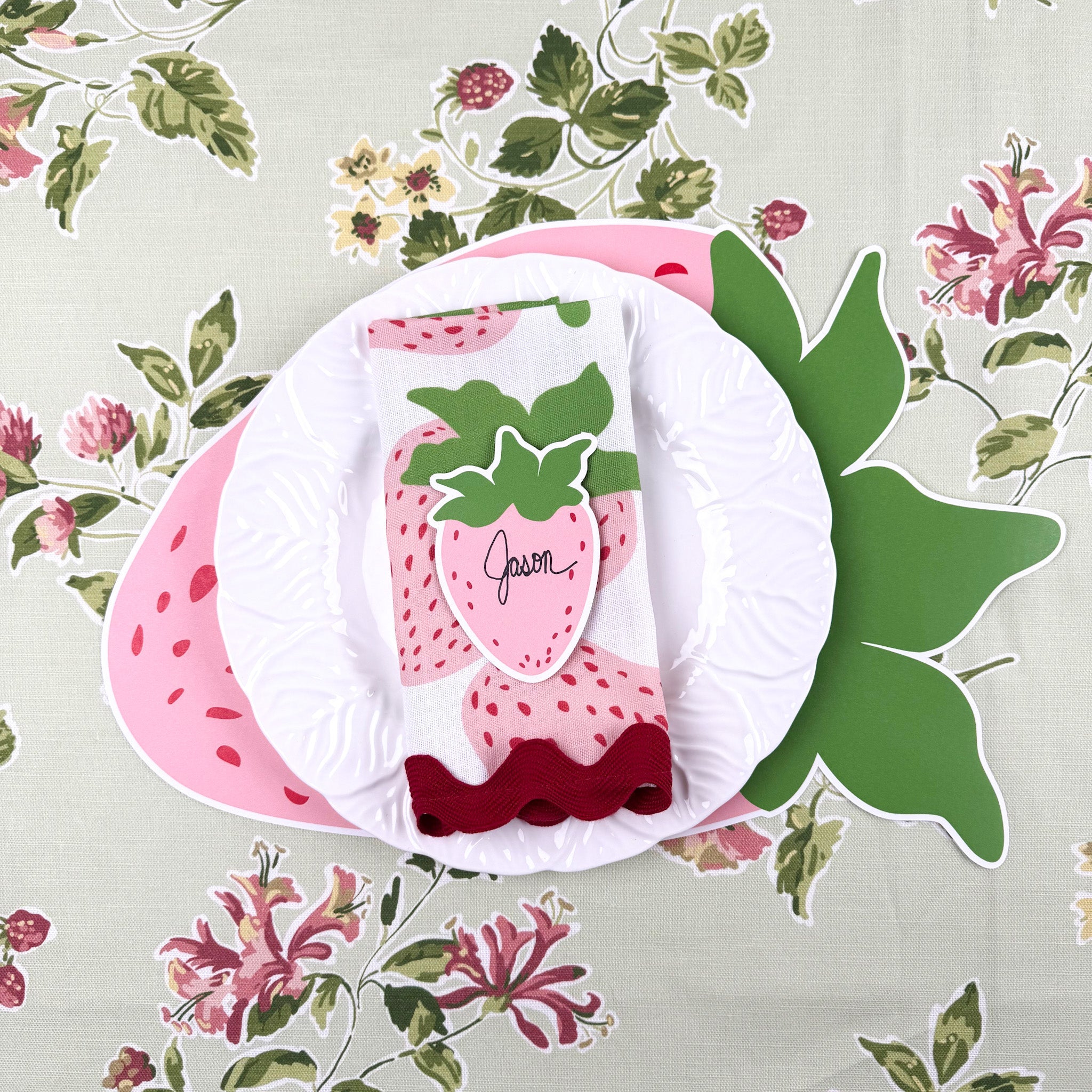 Die-Cut Pink Strawberry Paper Placemat, Set of 12