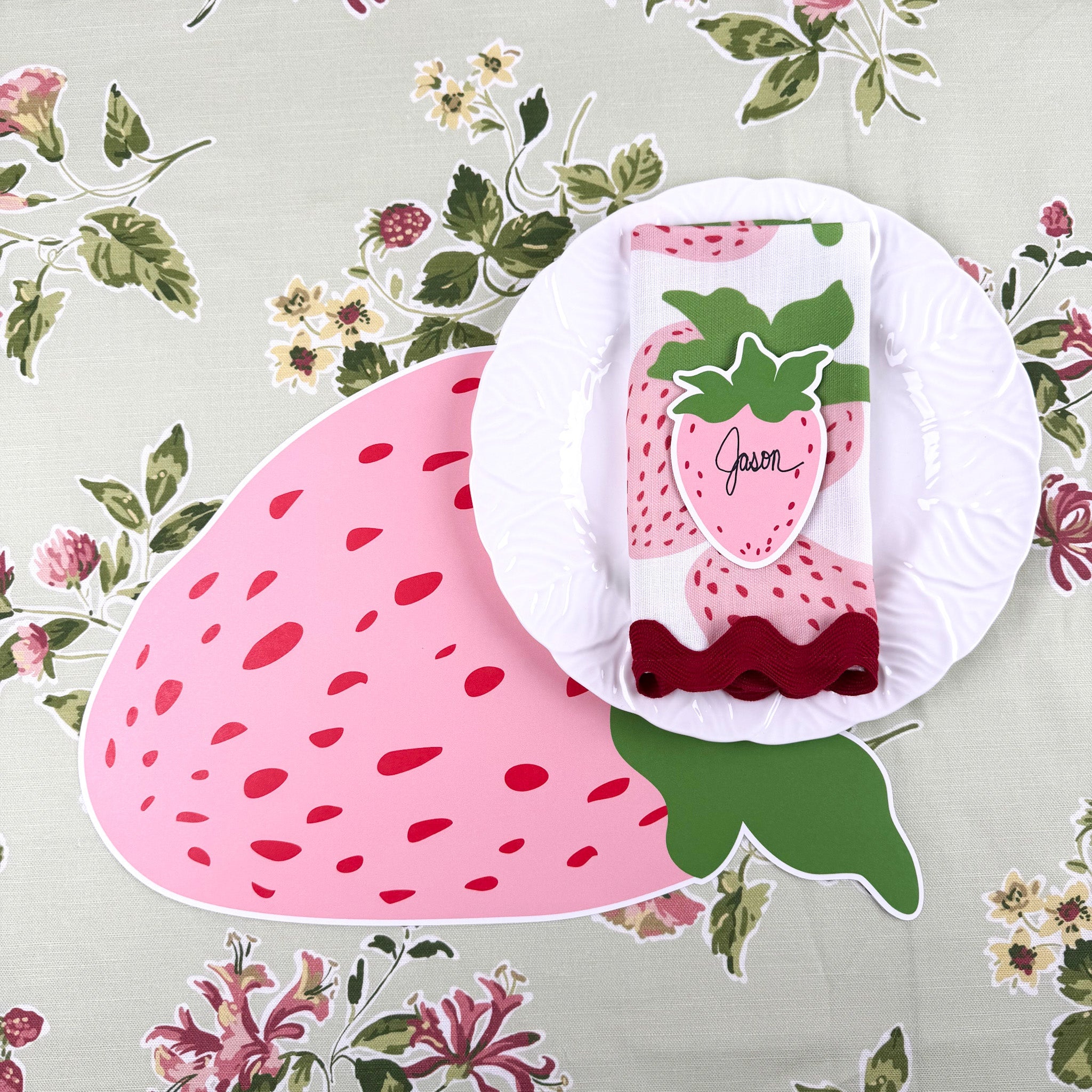 Die-Cut Pink Strawberry Paper Placemat, Set of 12