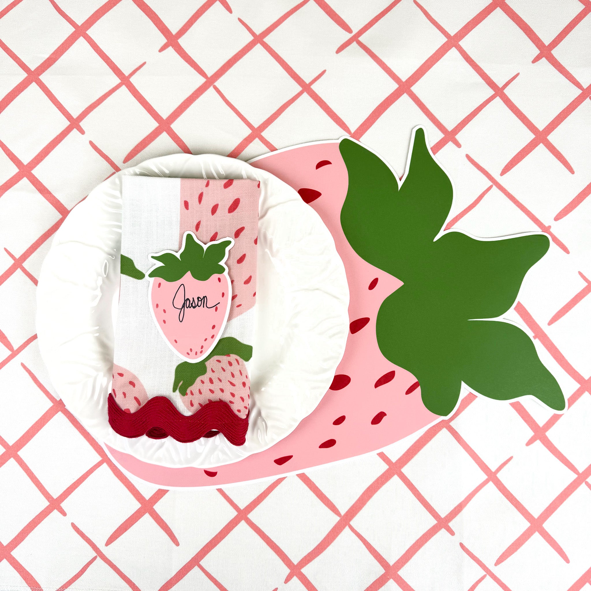 Die-Cut Pink Strawberry Paper Placemat, Set of 12