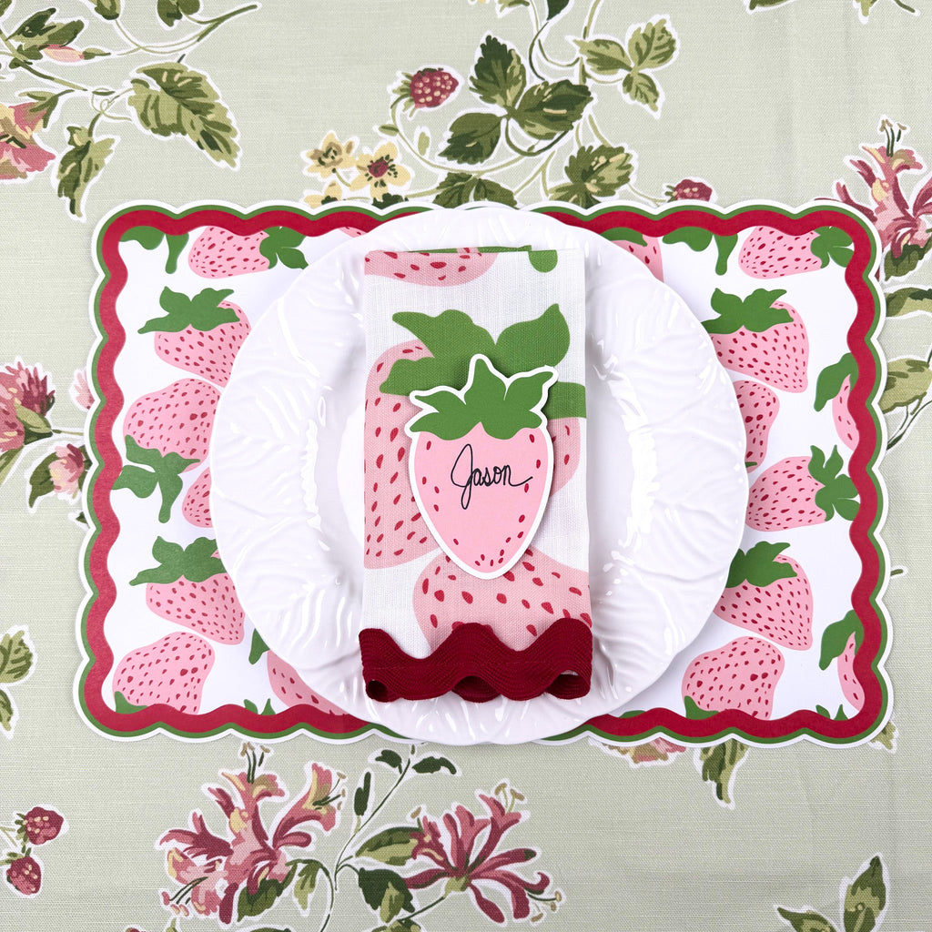 Pink Strawberries Paper Placemat, Set of 12