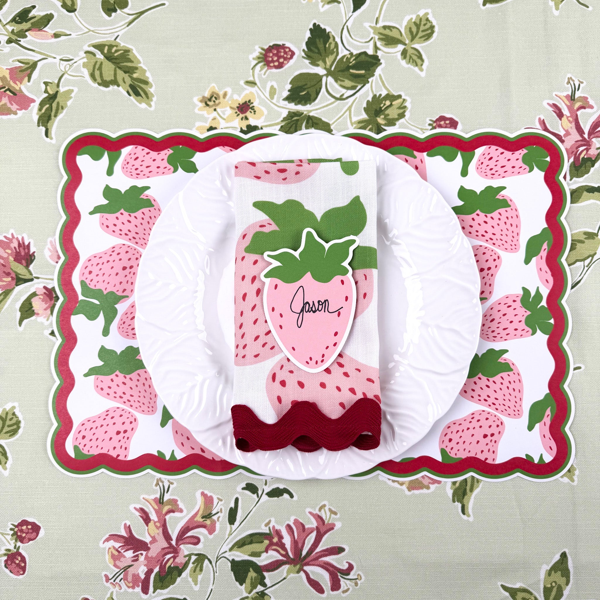 Pink Strawberries Paper Placemat, Set of 12