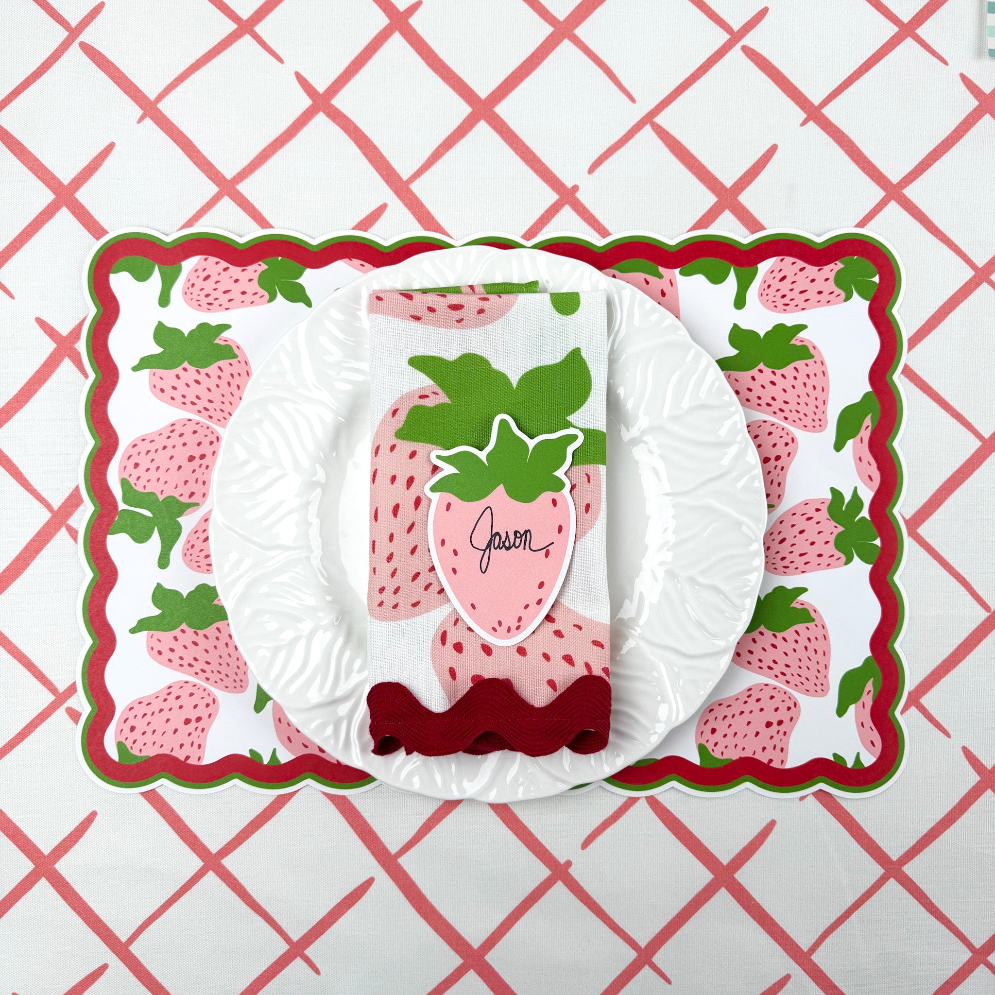 Pink Strawberries Paper Placemat, Set of 12