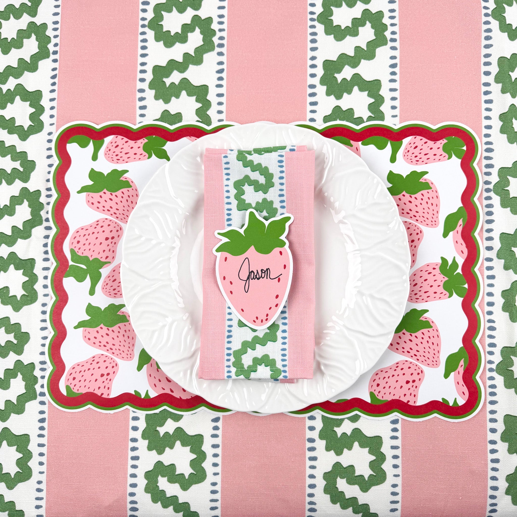 Pink Strawberries Paper Placemat, Set of 12