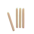Green and Pink Pinstripe Taper Candles, Set of 4