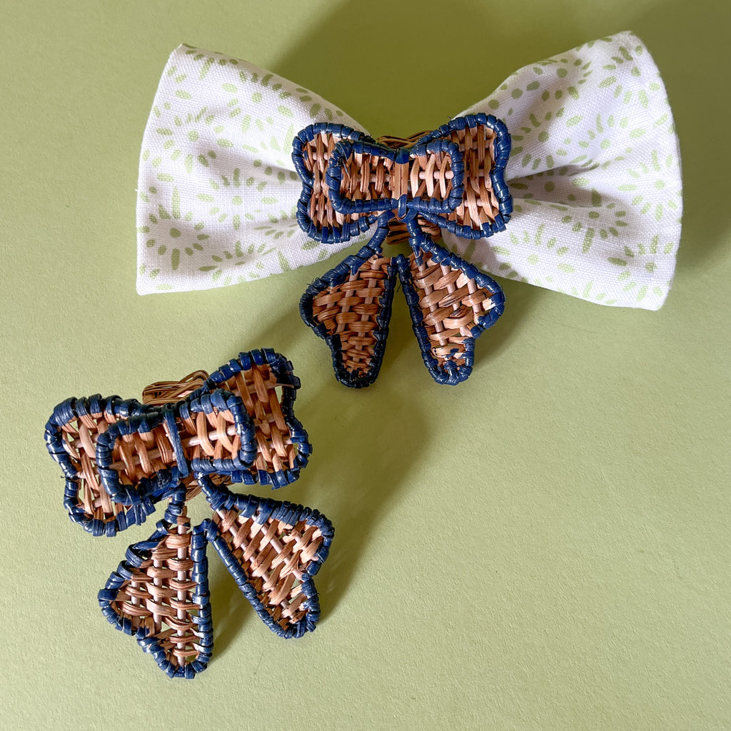 Rattan Bow Napkin Ring, Set of 4 - Blue