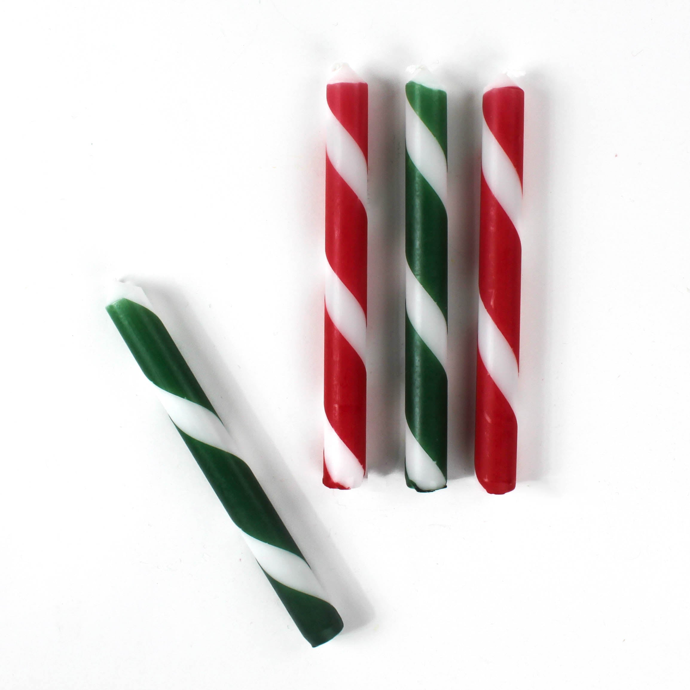 Red and Green Striped Taper Candles, Set of 4