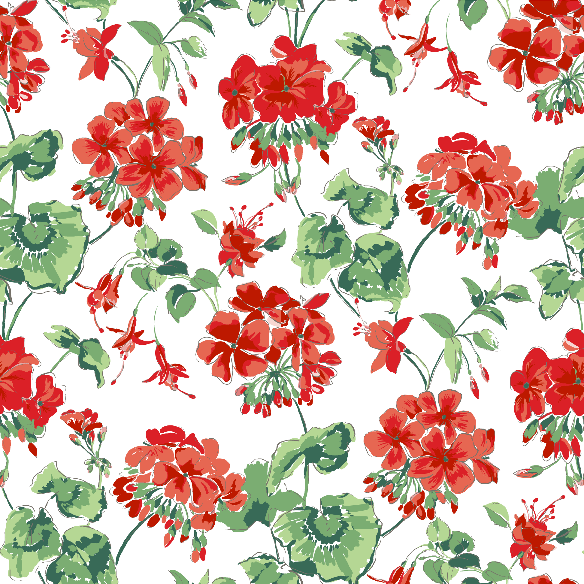 Cottage Grove Geranium Fabric - Geranium Red
