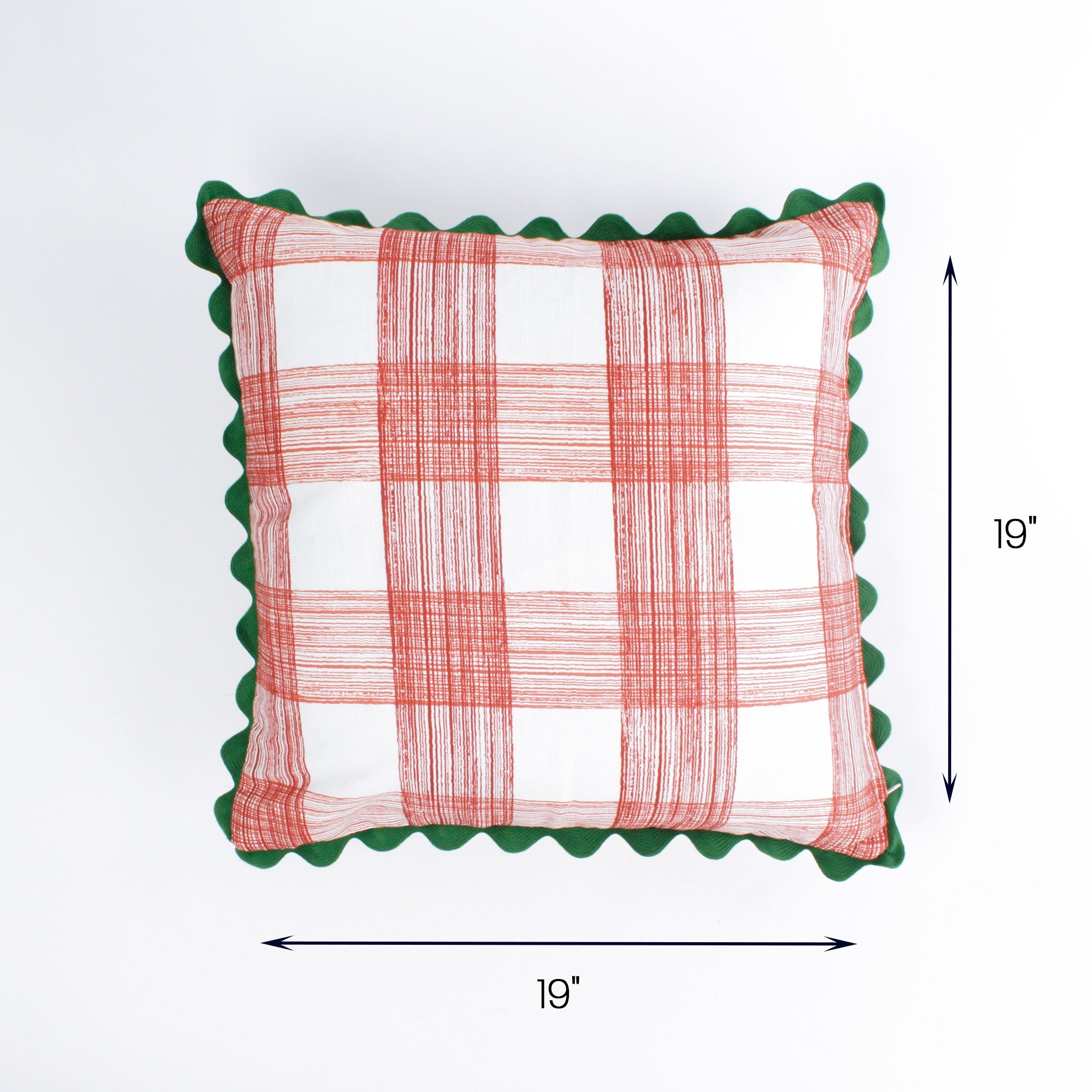 Gin Lane Red Gingham Square Pillow with Ric Rac