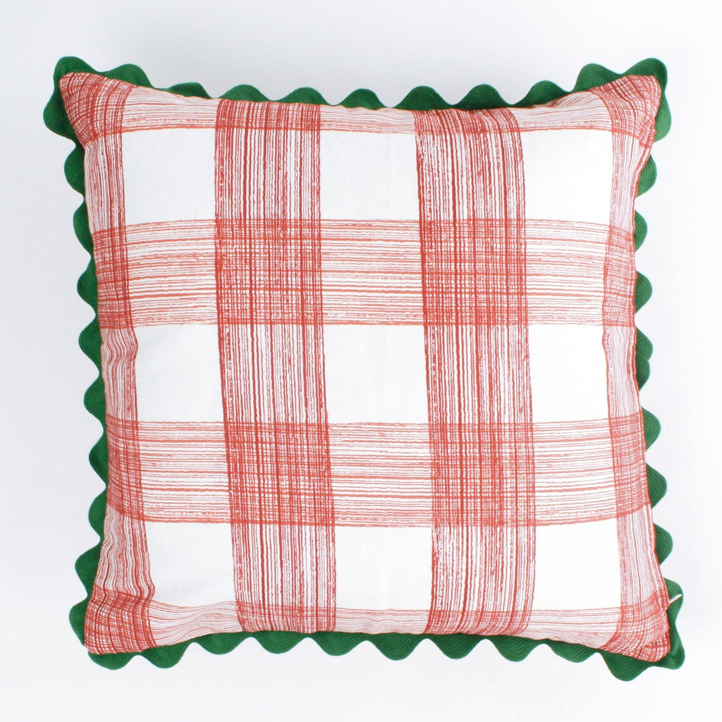Gin Lane Red Gingham Square Pillow with Ric Rac