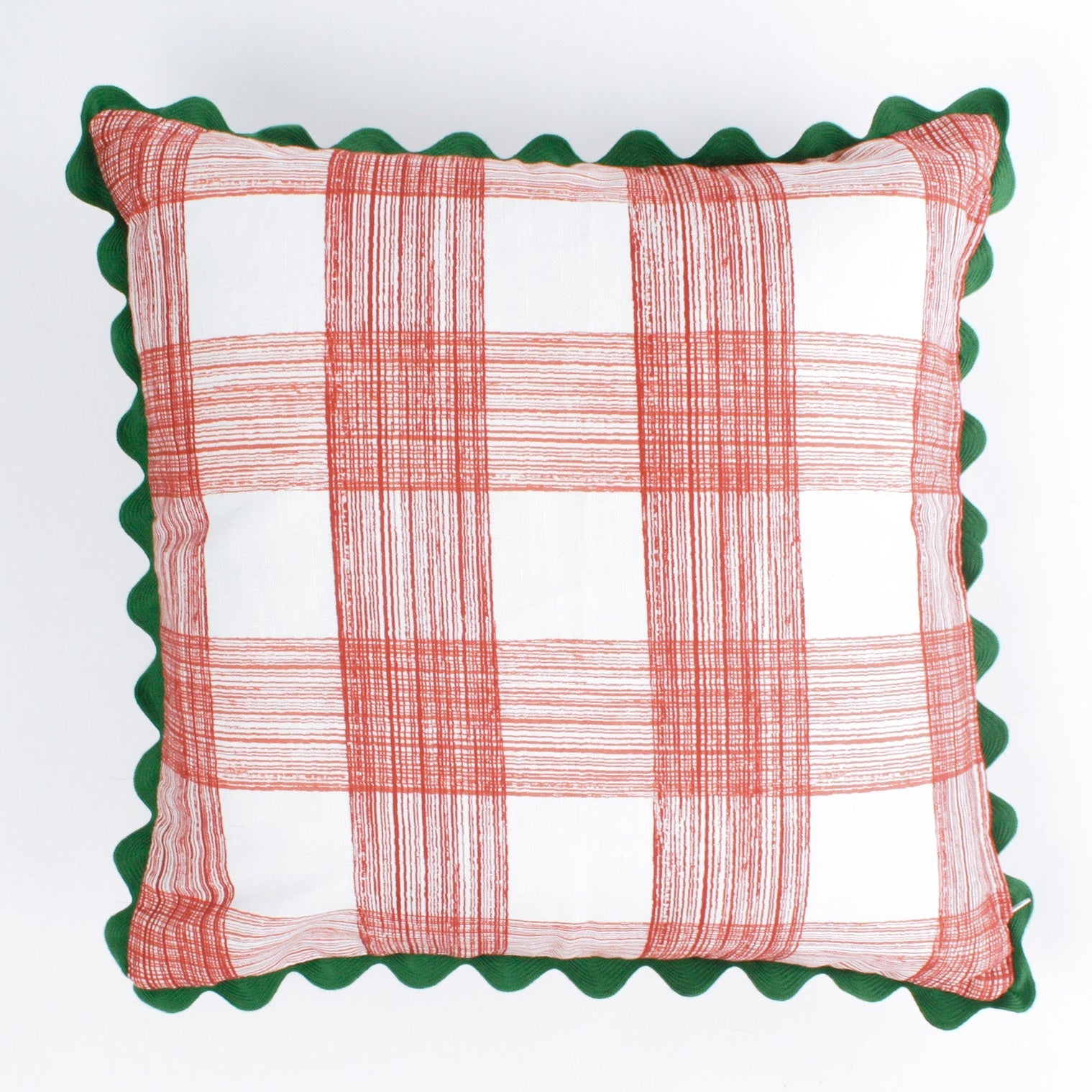 Gin Lane Red Gingham Square Pillow with Ric Rac