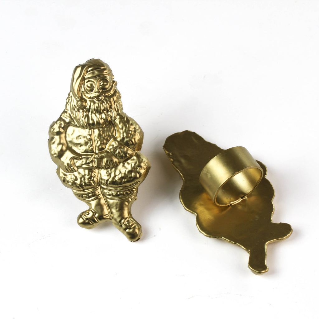 Gilt Metal Santa Christmas Napkin Rings, Set of 4